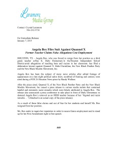 press release - angela box versus quanell x